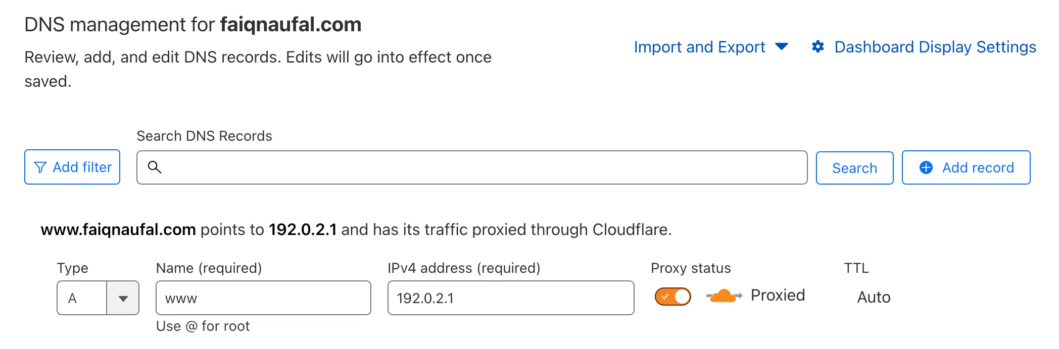 Image of adding a new DNS record