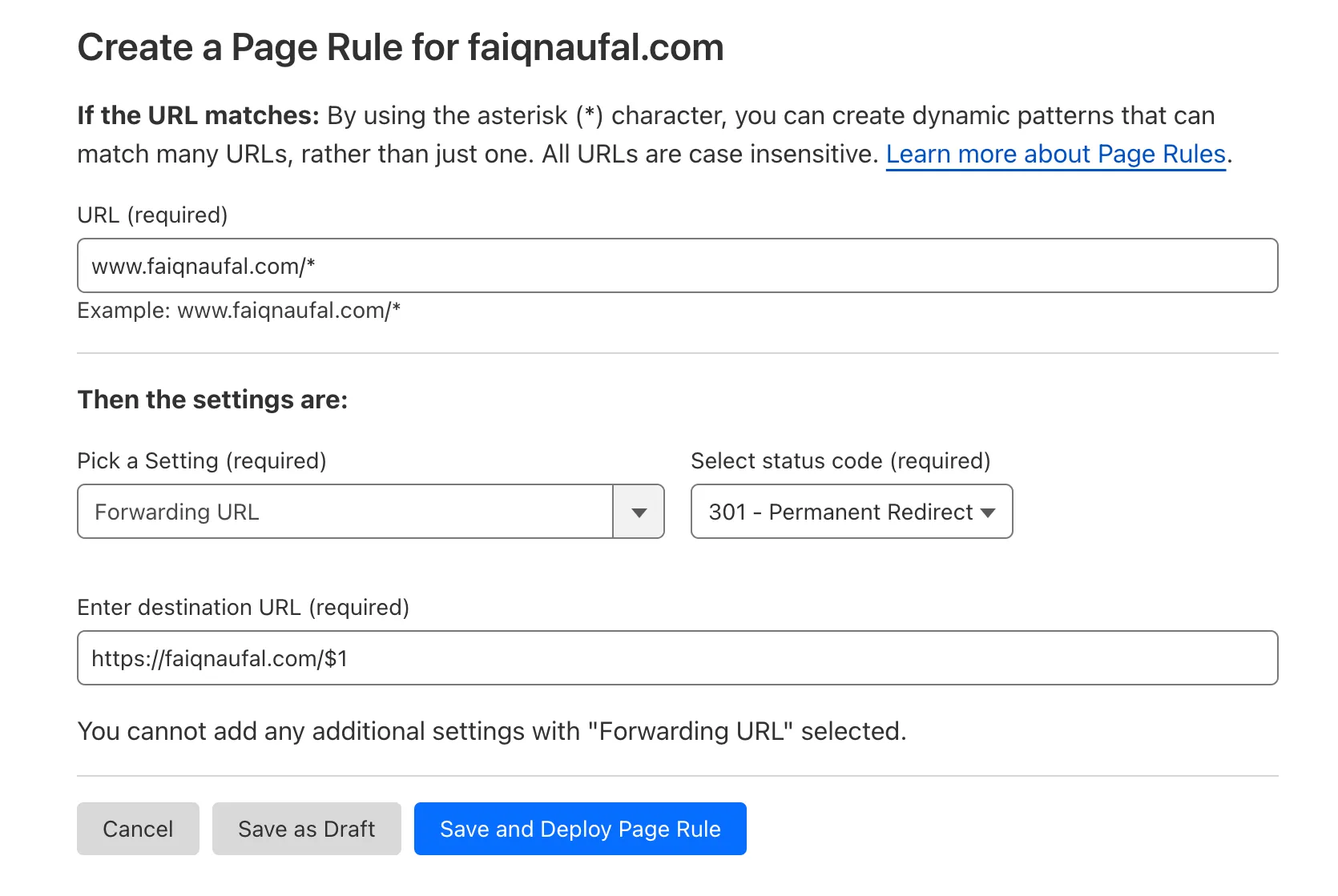 Image of creating a new page rule