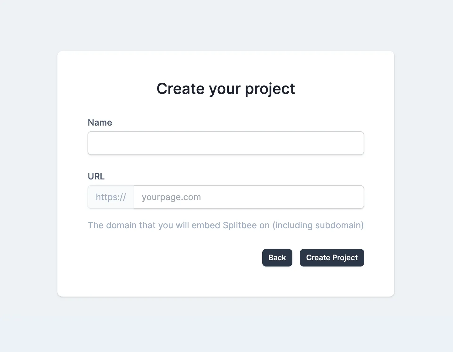 Create a new project page