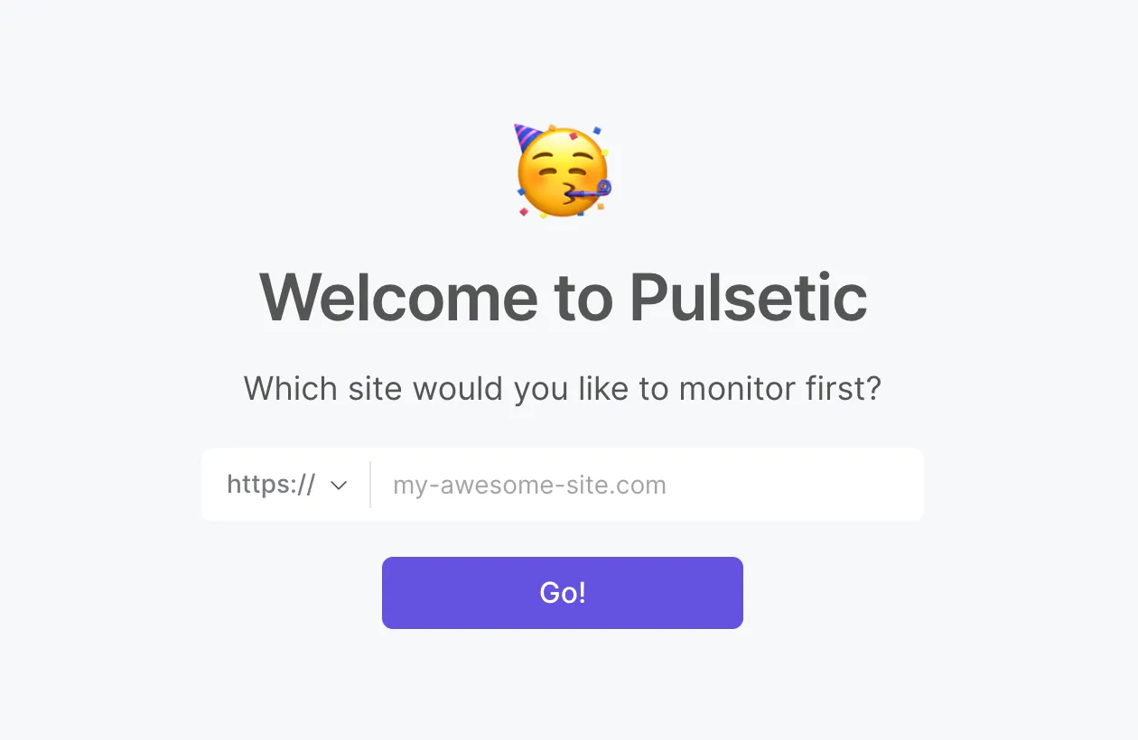 Image of registering a website address to Pulsetic