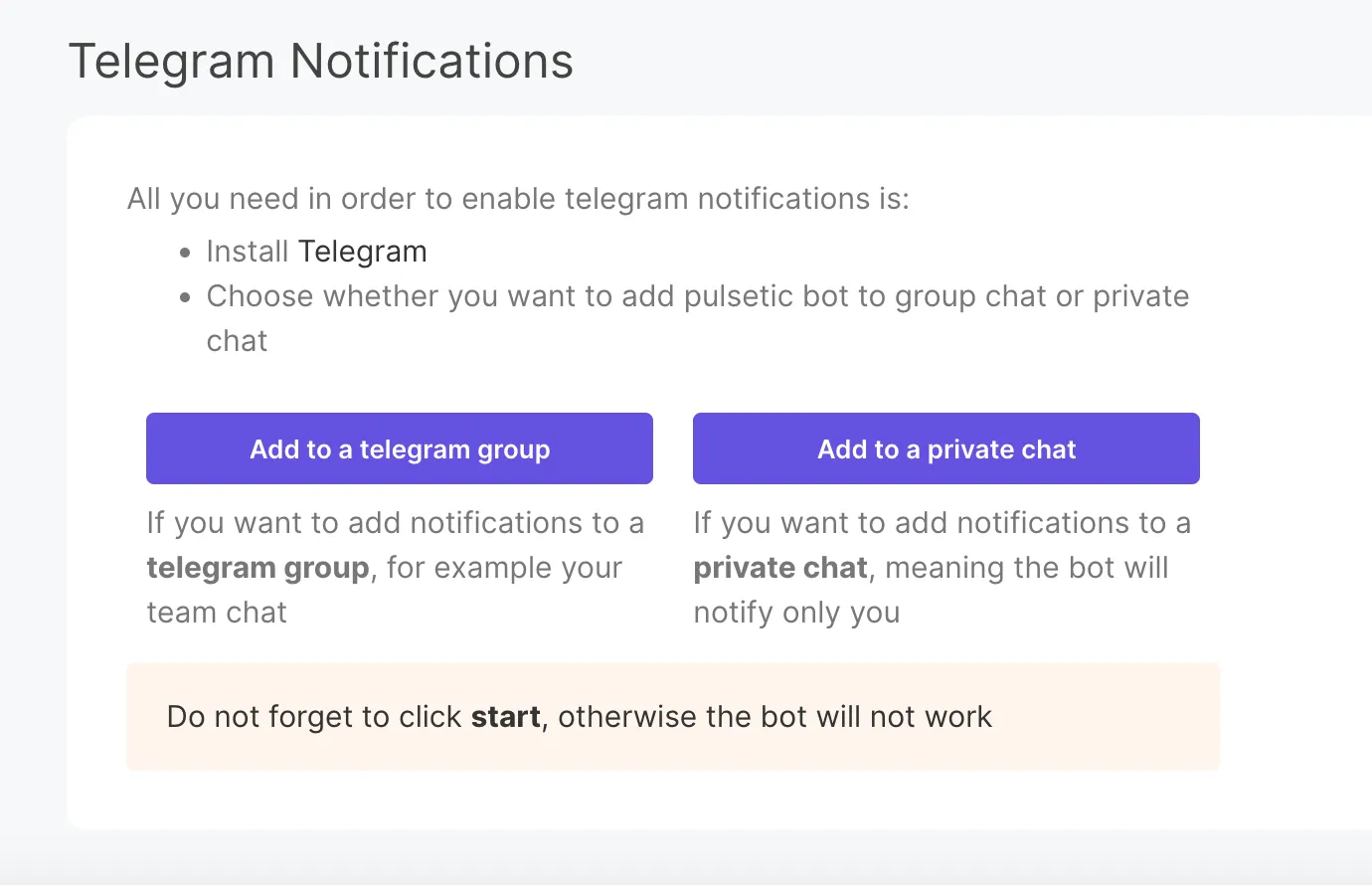 Image of configuring alert through telegram